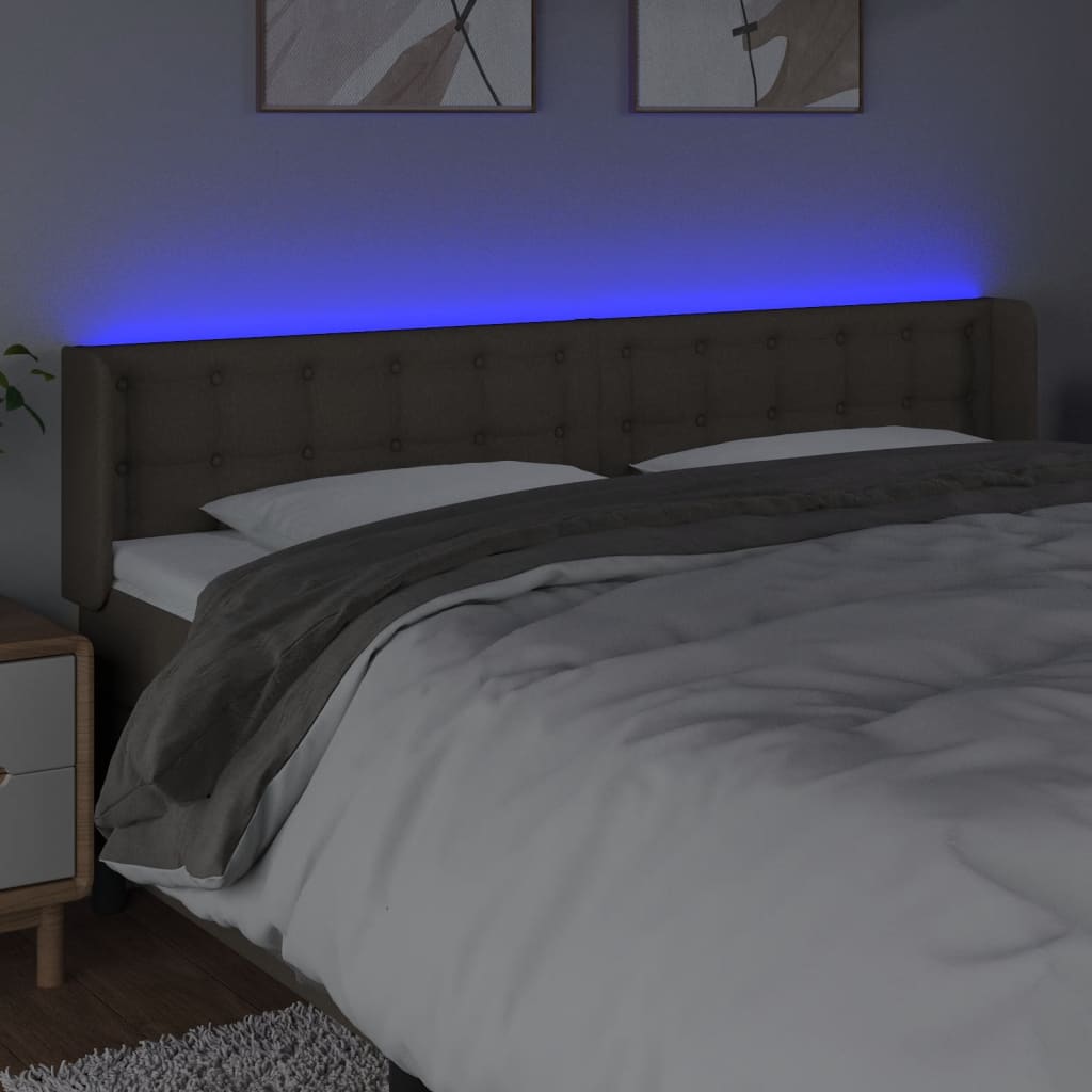 vidaXL LED горна табла за легло, таупе, 203x16x78/88 см, плат