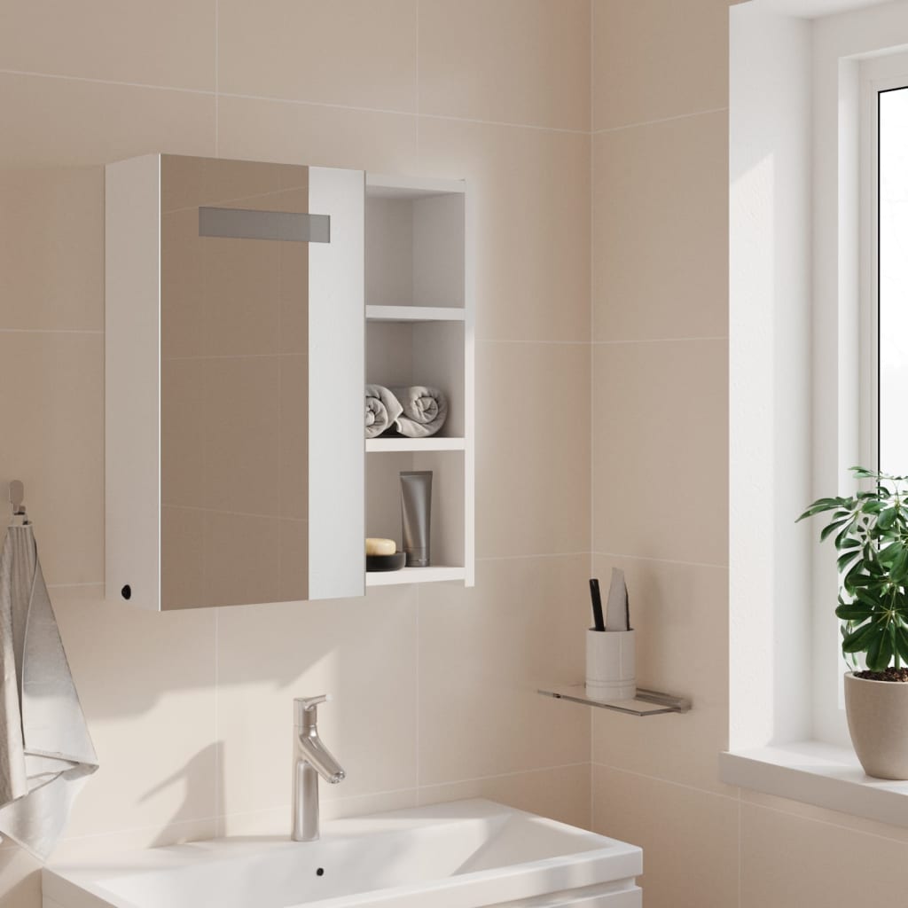 vidaXL Огледален шкаф за баня с LED светлина бял 45x13x52 см