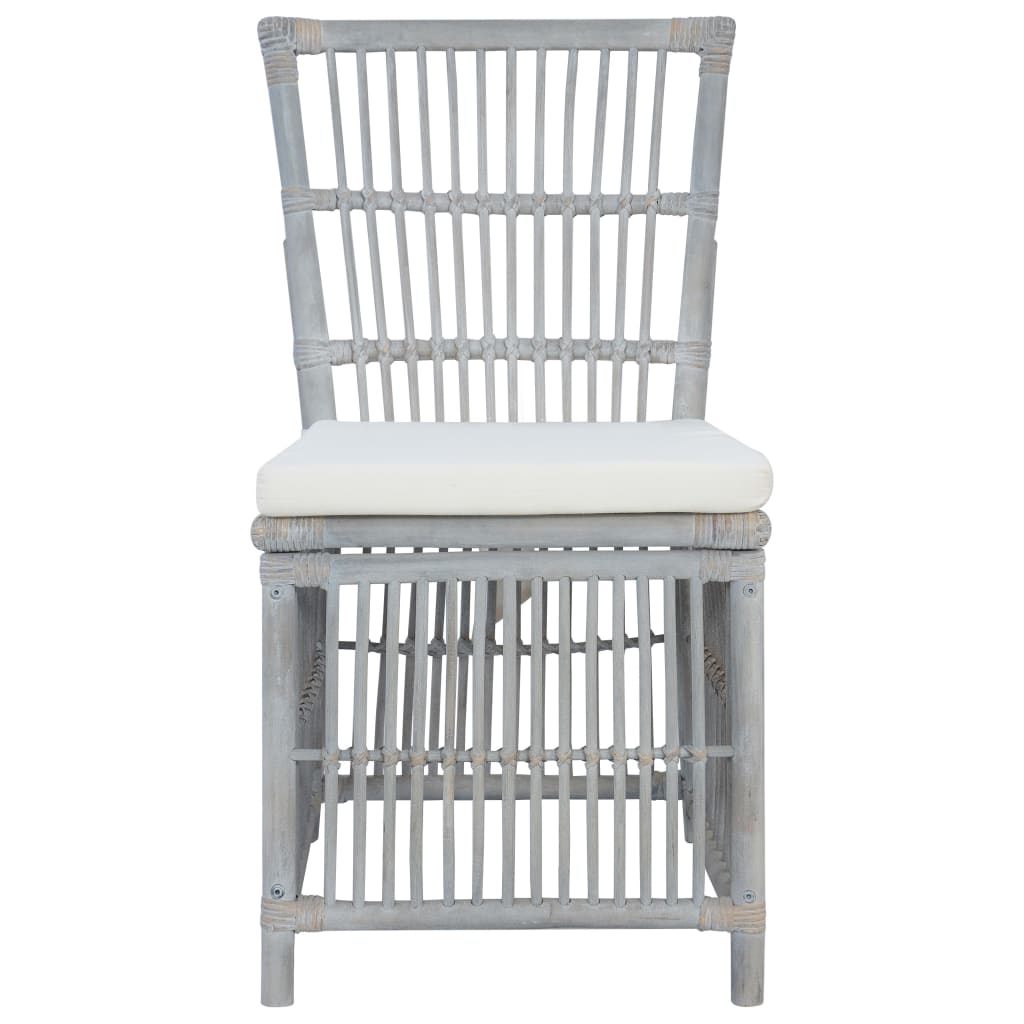 vidaXL Трапезни столове с възглавници, 2 бр, сиви, естествен ратан