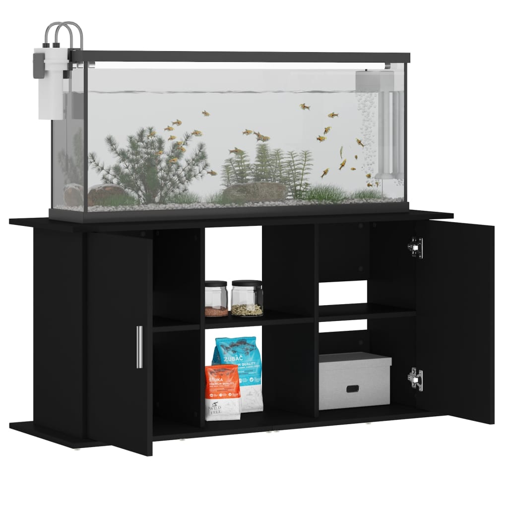vidaXL Поставка за аквариум, черна, 121x41x58 см, инженерно дърво