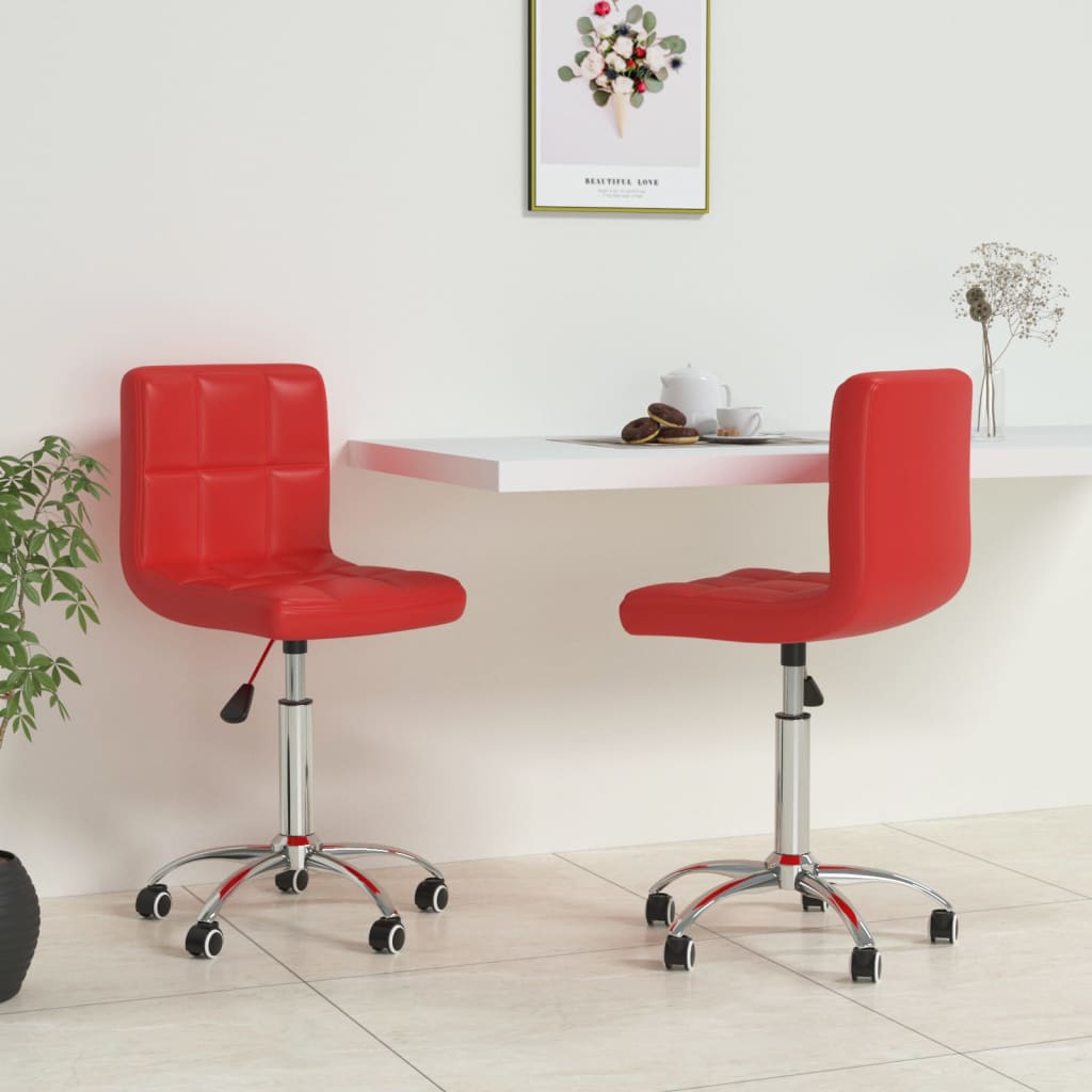 vidaXL Въртящи се трапезни столове 2 бр виненочервени изкуствена кожа