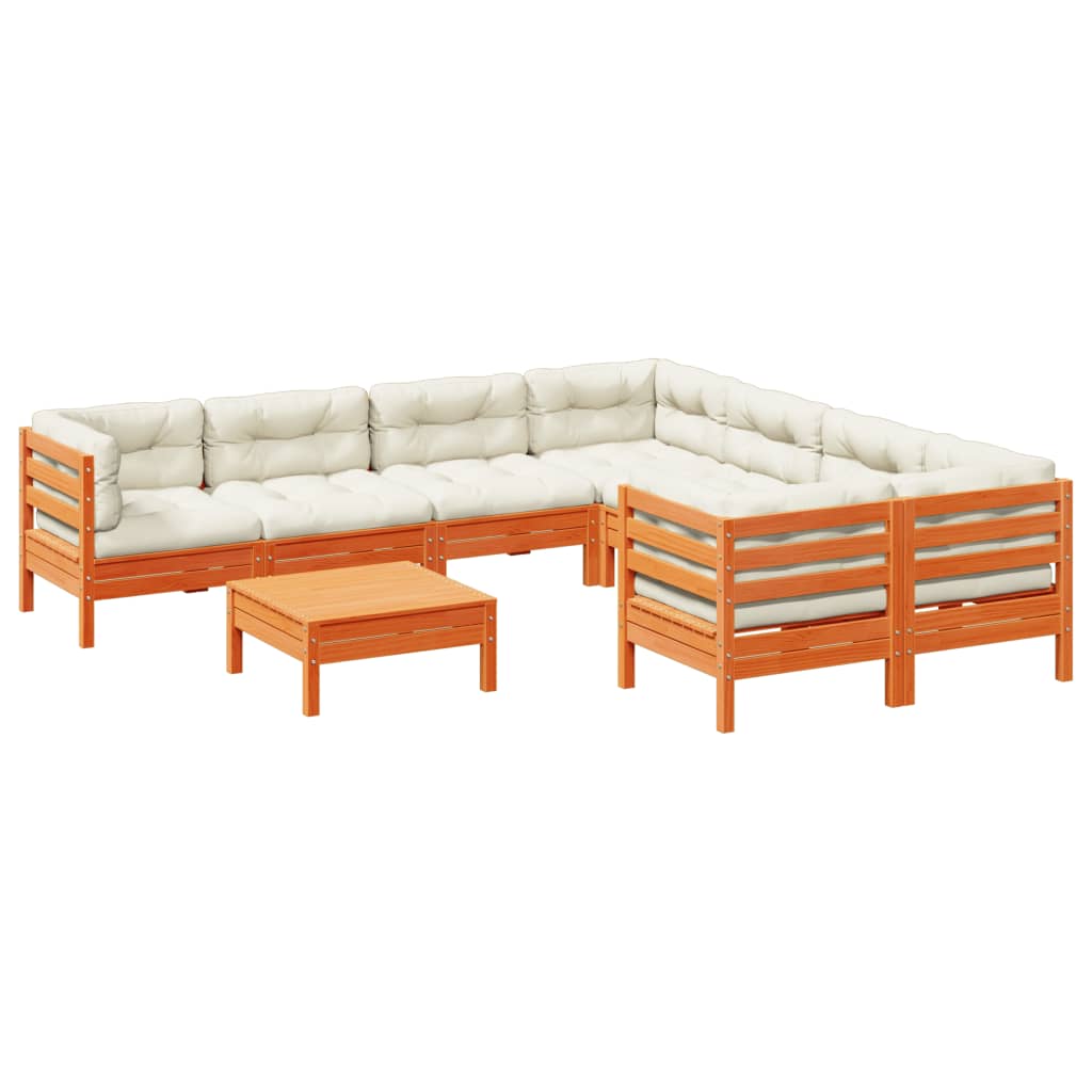 vidaXL Градински комплект диван с възглавници, 9 части, восъчнокафяв