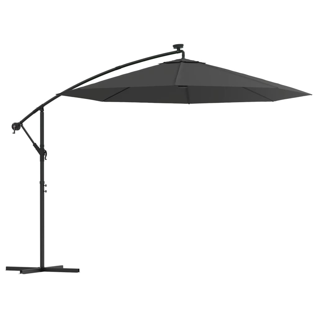 vidaXL Градински чадър с LED осветление стоманен прът 300 см антрацит