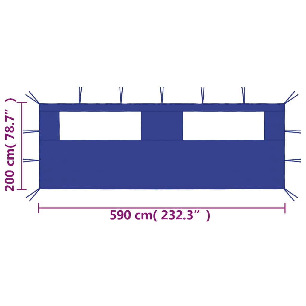 vidaXL Странична стена за шатра с прозорци, 6x2 м, синя
