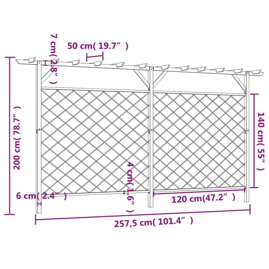 vidaXL Градинска решетъчна ограда с покрив-пергола, дърво