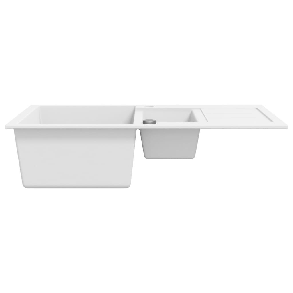 vidaXL Гранитна кухненска мивка с две корита, бяла