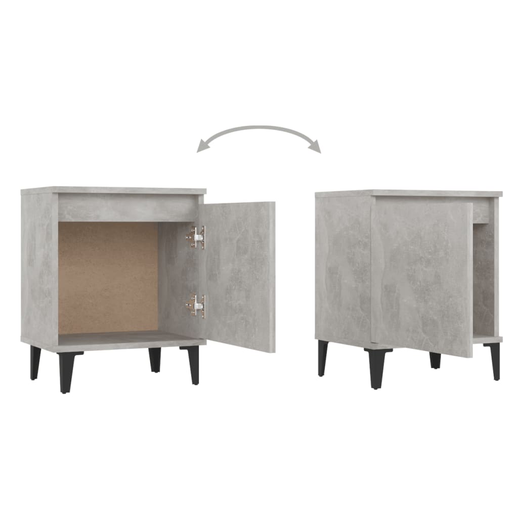 vidaXL Нощни шкафчета с метални крака, бетонно сиво, 40x30х50 см