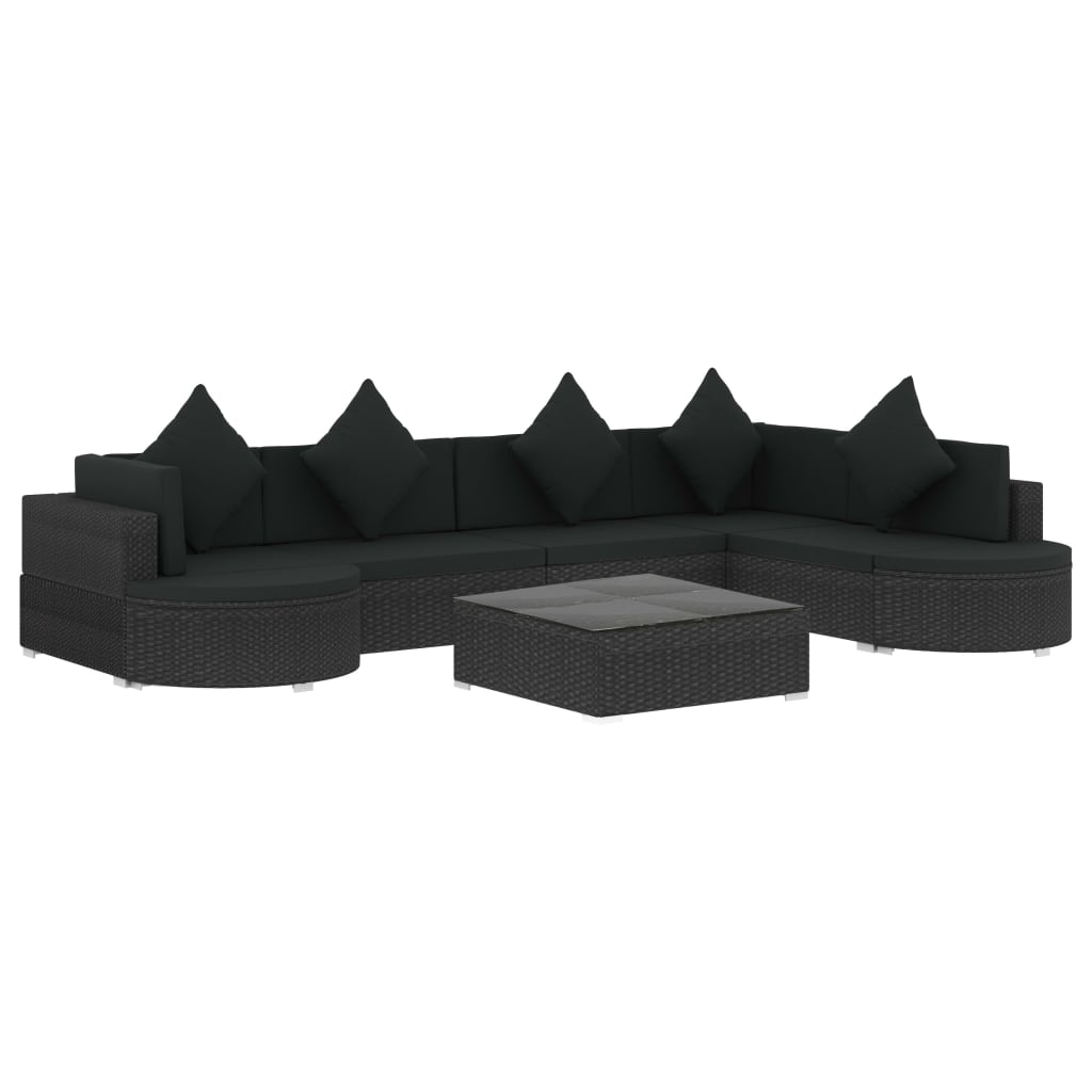 vidaXL Градински комплект с възглавници, 8 части, черен полиратан