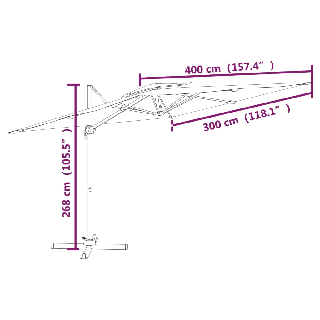 vidaXL Конзолен чадър с двоен покрив, теракота, 400x300 см