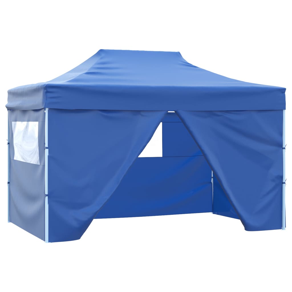 vidaXL Сгъваема парти шатра с 4 странични стени 3х4 м стомана синя
