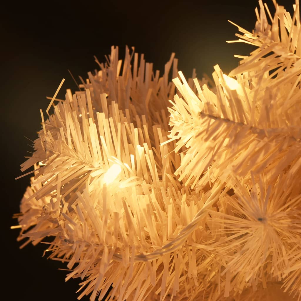 vidaXL Усукана осветена коледна елха със стойка, бяла, 180 см, PVC
