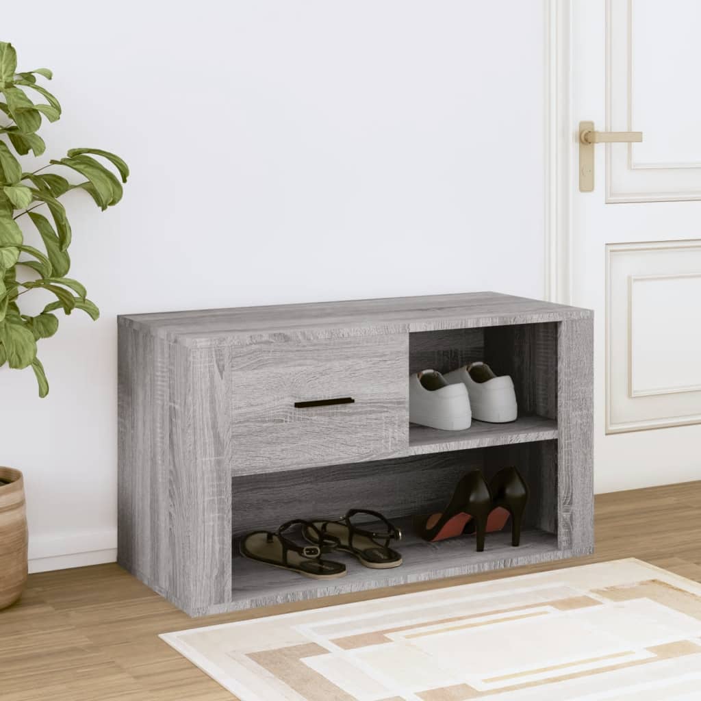 vidaXL Шкаф за обувки, сив сонома, 80x35x45 см, инженерно дърво