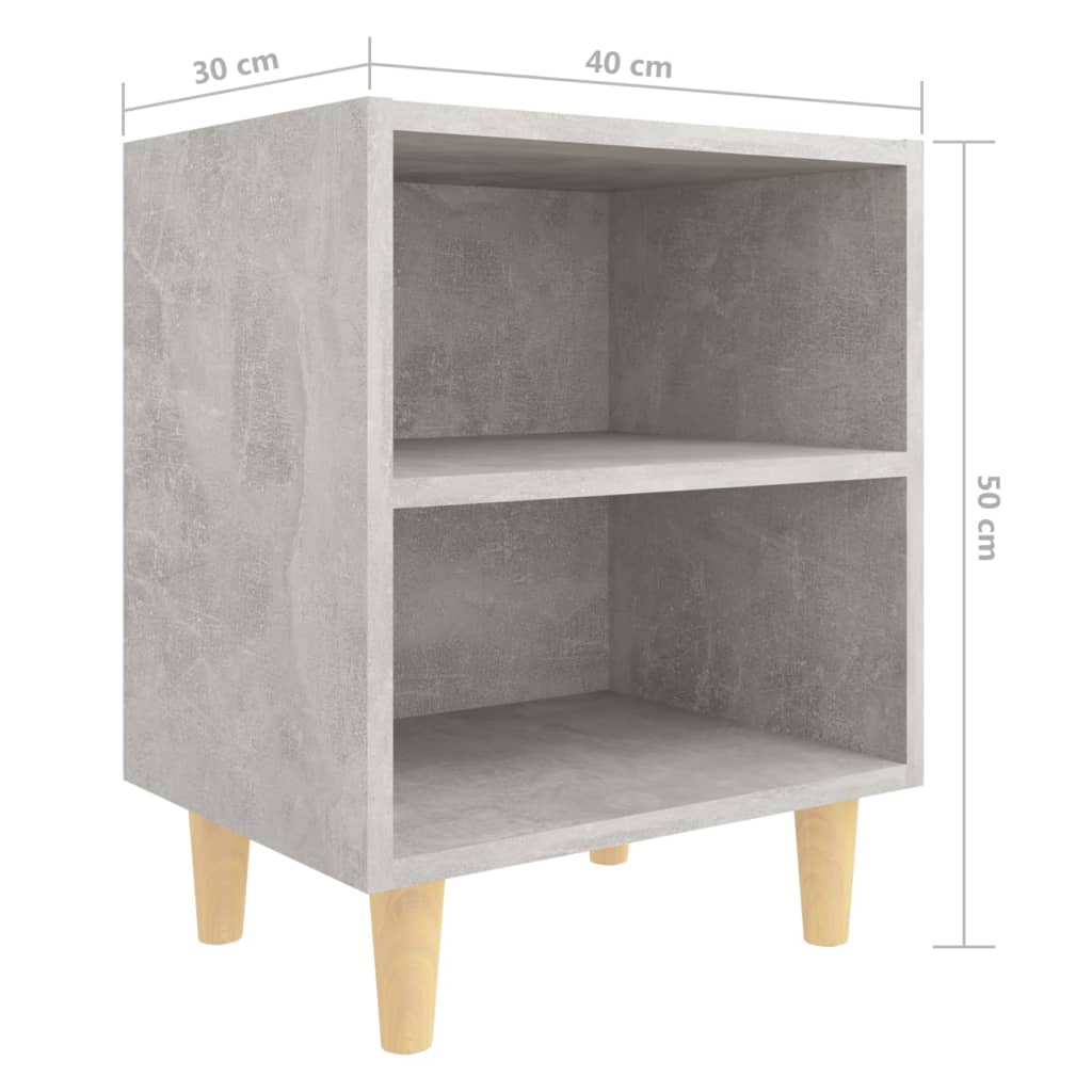 vidaXL Нощно шкафче с крака от дървен масив, бетонно сиво, 40x30x50 см