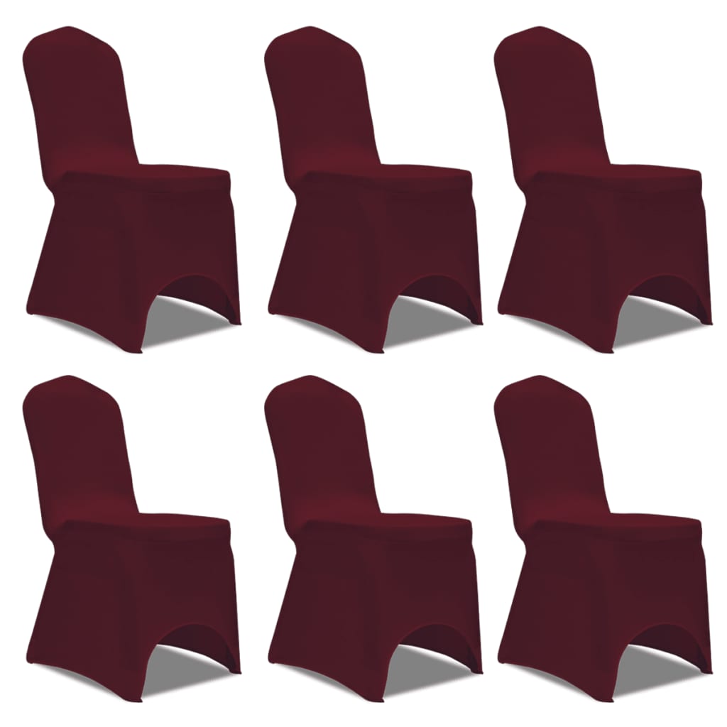 Еластични калъфи за столове, виненочервени – 6 броя