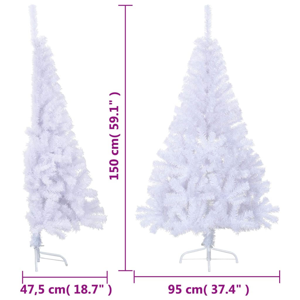 vidaXL Изкуствена половин коледна елха със стойка, бяла, 150 см, PVC