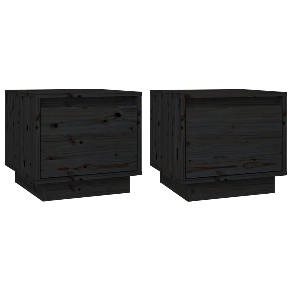 vidaXL Нощни шкафчета, 2 бр, черни, 35x34x32 см, борово дърво масив