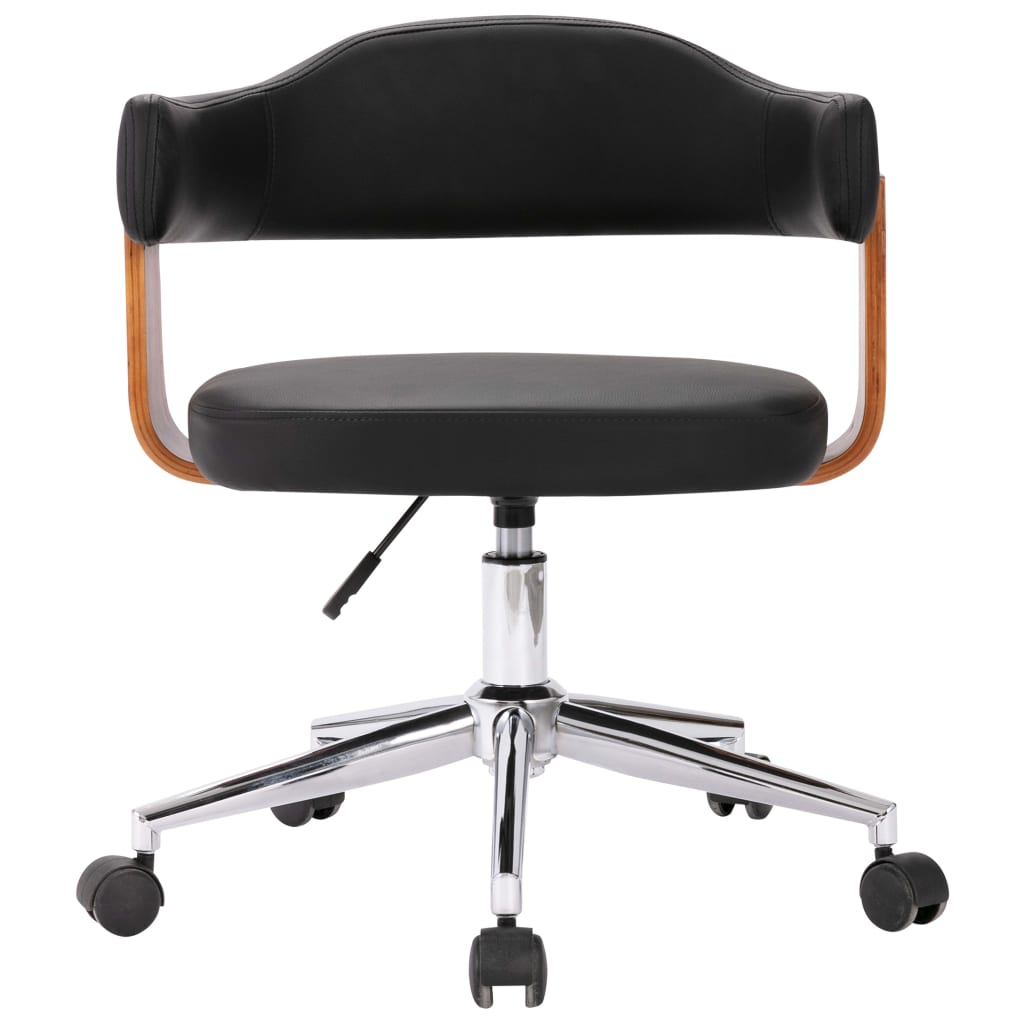 vidaXL Въртящ офис стол, черен, извито дърво и изкуствена кожа