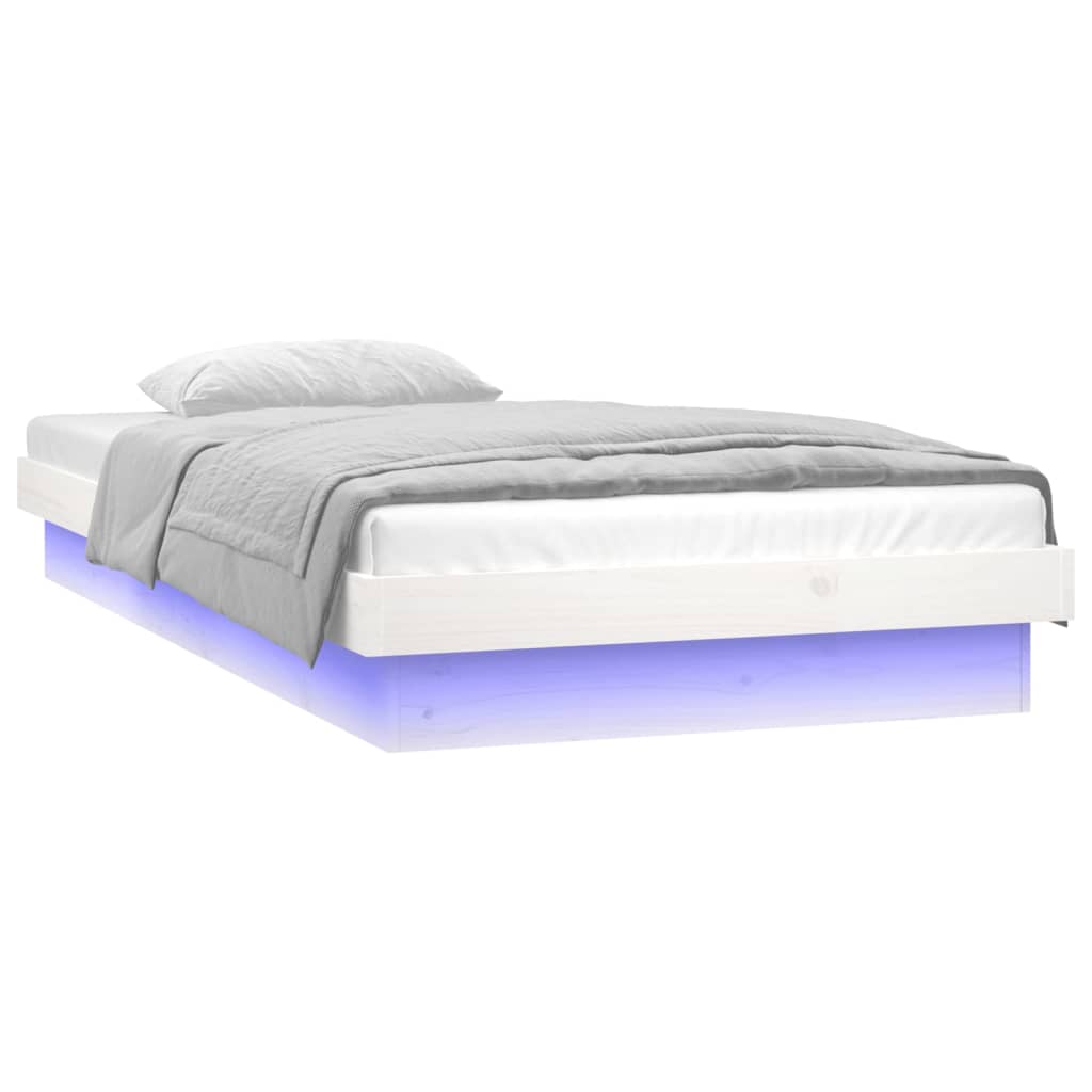 vidaXL LED рамка за легло бяло 75x190 см Small Single дърво масив