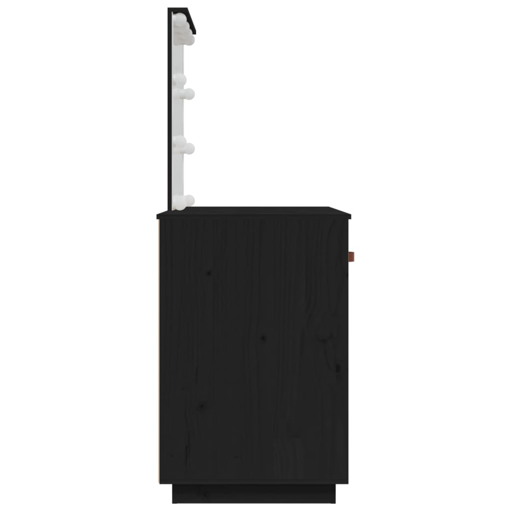 vidaXL Тоалетка с LED, черна, 95x50x133,5 см, борово дърво масив