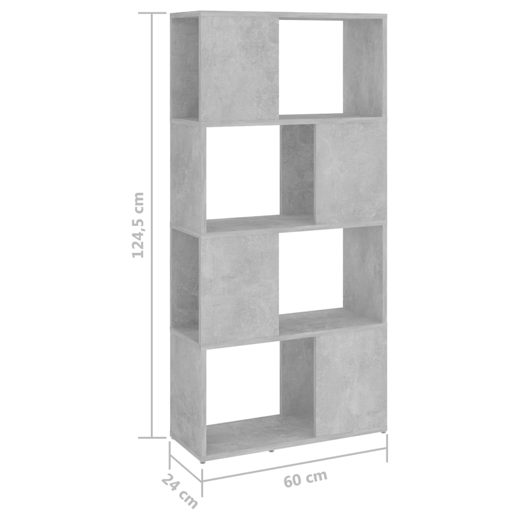 vidaXL Библиотека/разделител за стая, бетонно сива, 60x24x124,5см, ПДЧ