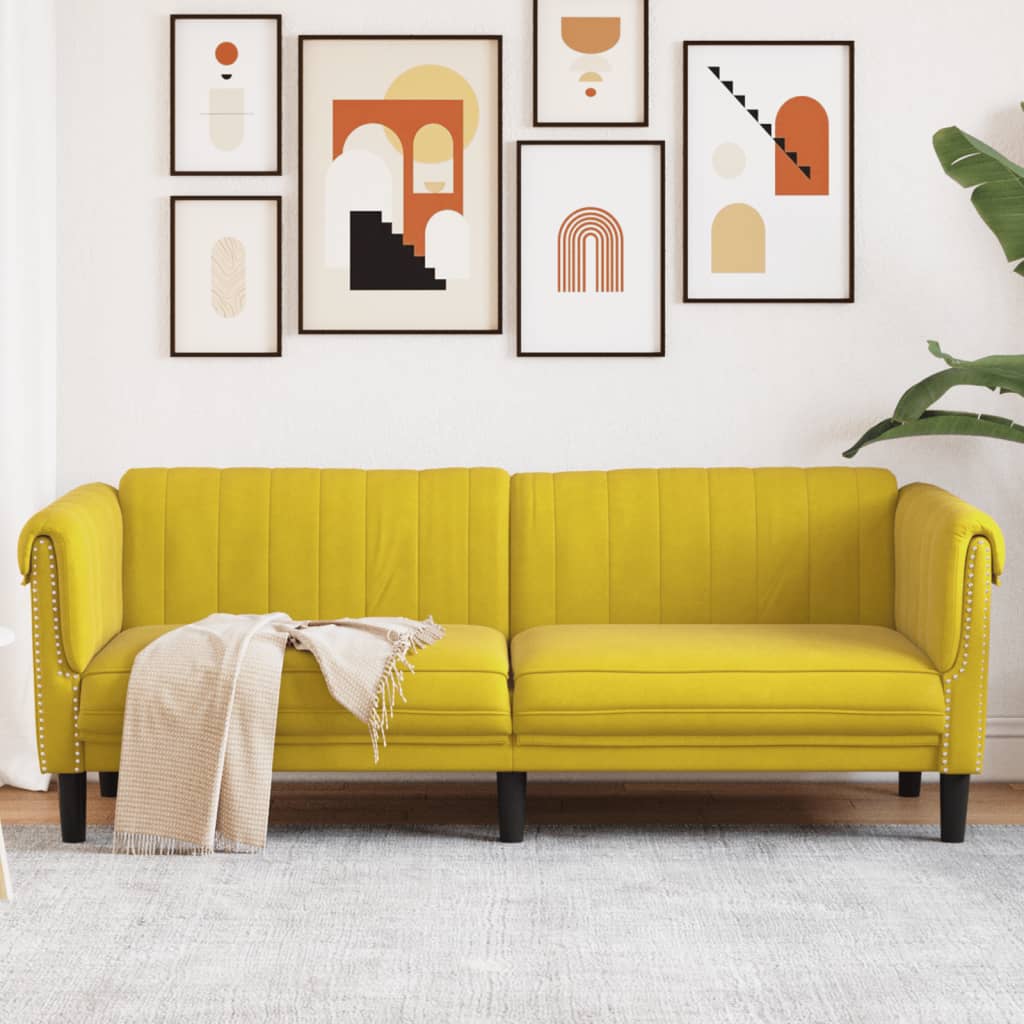 vidaXL 3-местен диван, жълт, кадифе