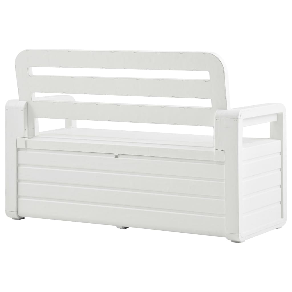 vidaXL Градинска пейка за съхранение, 132,5 см, пластмаса, бяла