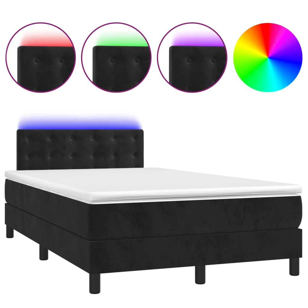 vidaXL Боксспринг легло с матрак и LED, черно, 120x200 см, кадифе