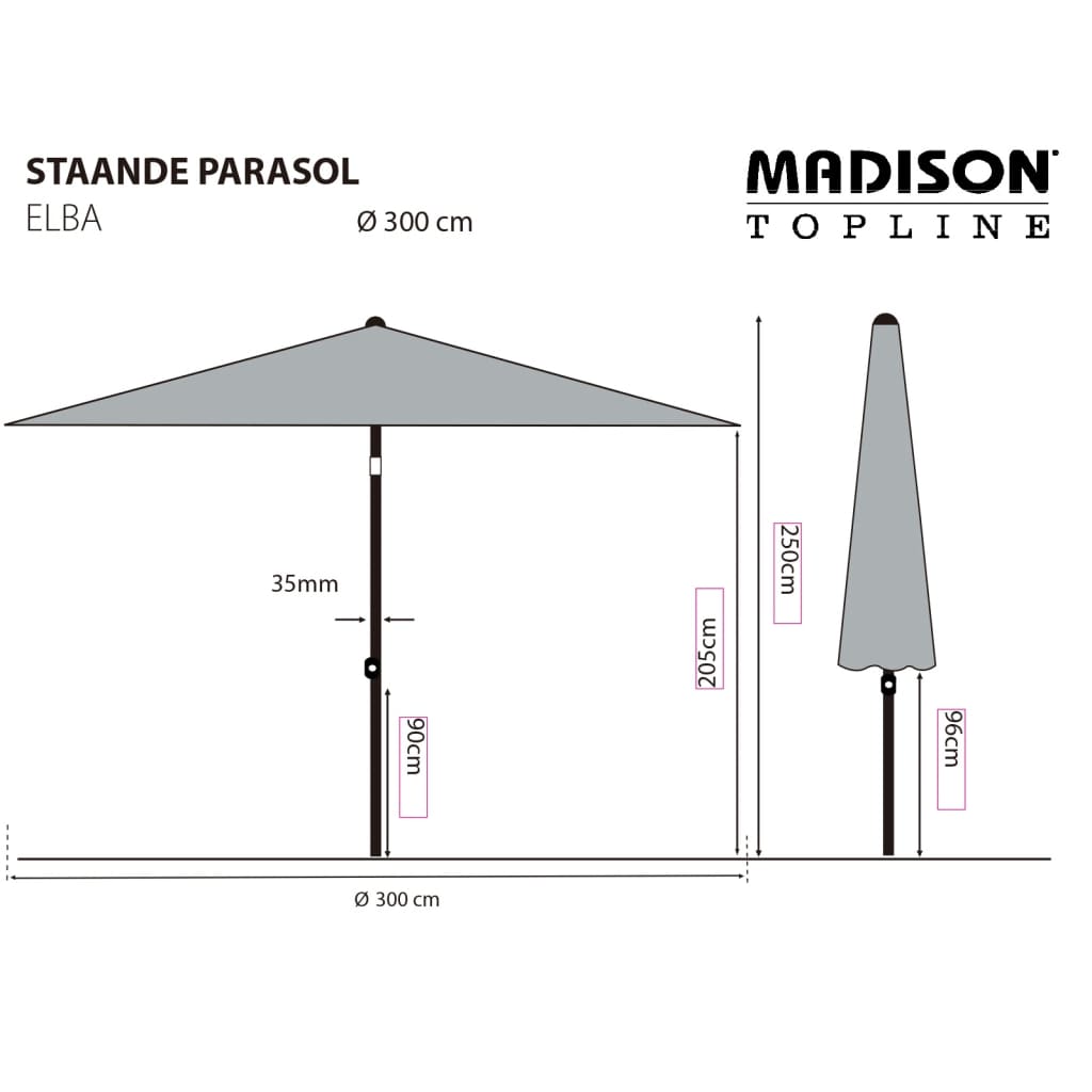 Madison Градински чадър Elba, 300 см, зелен