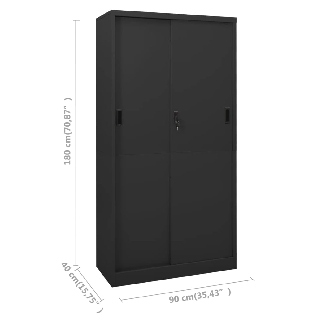 vidaXL Офис шкаф с плъзгаща се врата, антрацит, 90x40x180 см, стомана