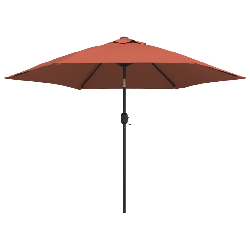 vidaXL Градински чадър с LED лампички и стоманен прът 300 см теракота
