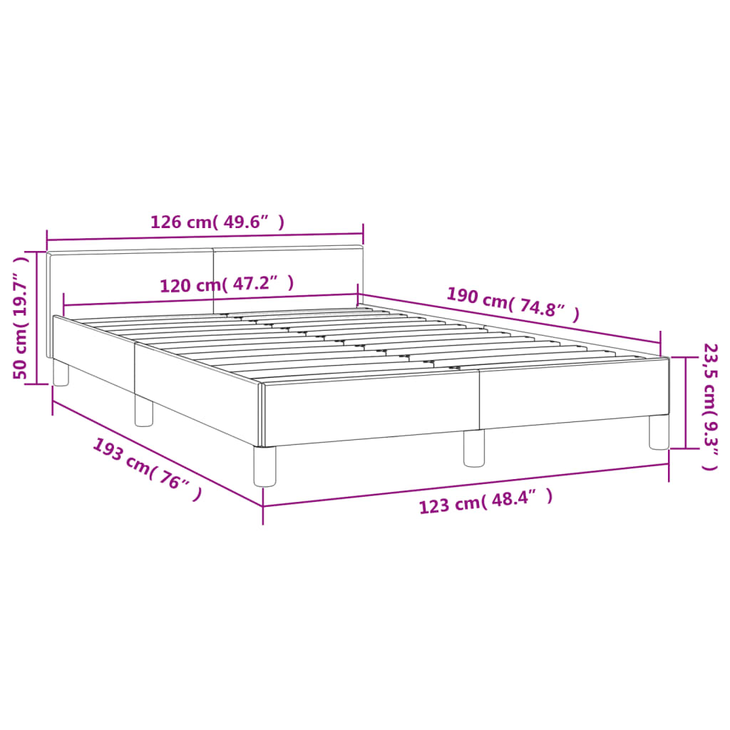 vidaXL Рамка за легло с табла, тъмносива, 120x190 см, кадифе