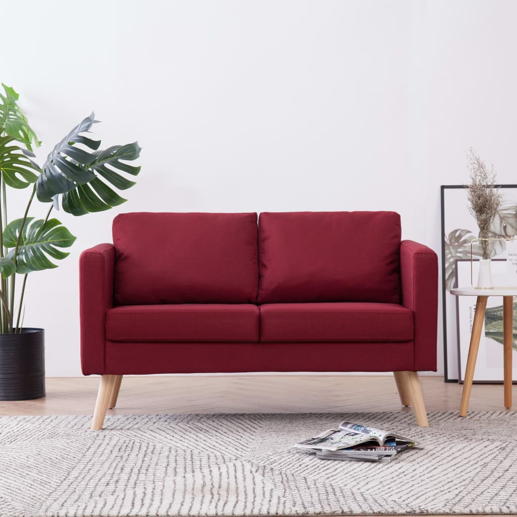 vidaXL 2-местен диван, текстил, виненочервен