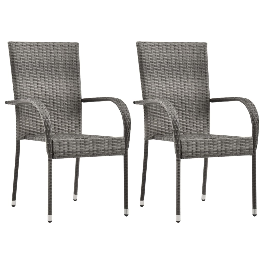vidaXL Стифиращи външни столове, 2 бр, сиви, полиратан