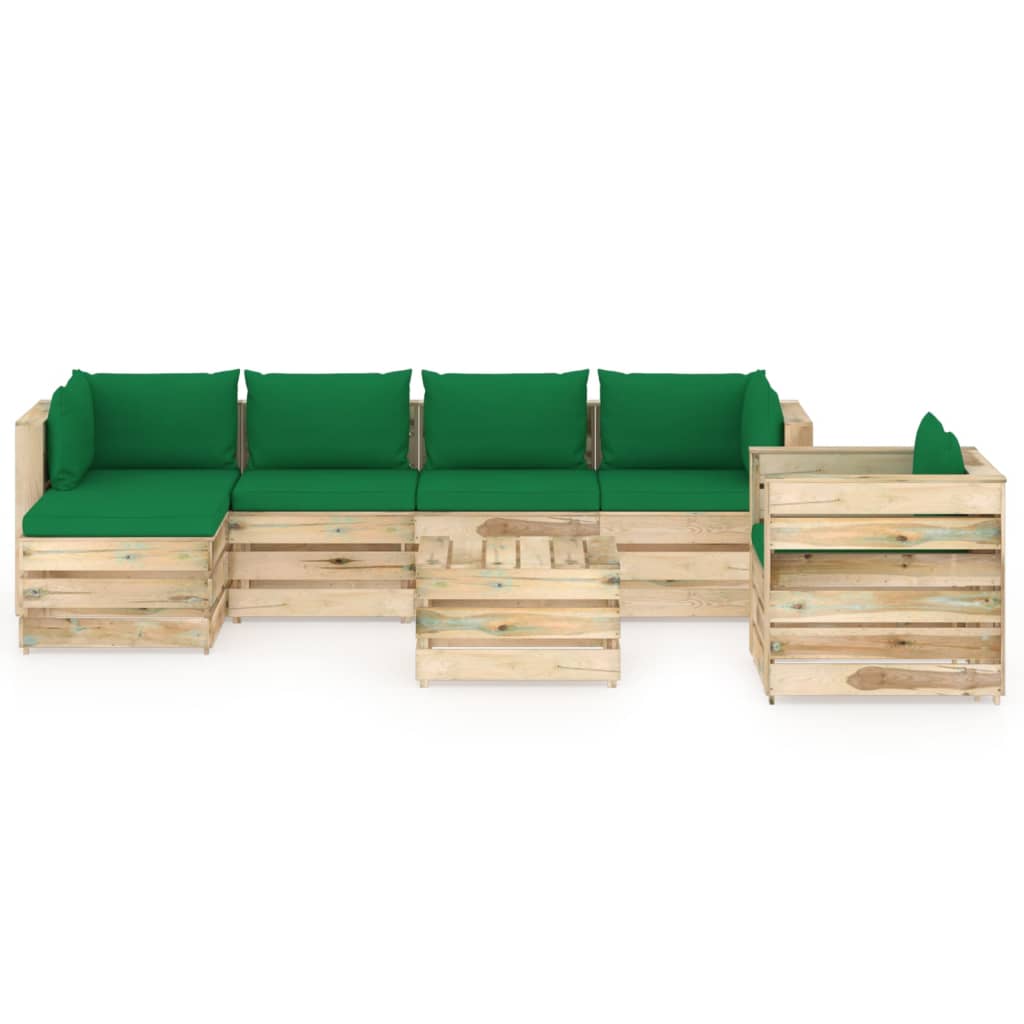 vidaXL Градински лаундж комплект 7 части възглавници зелен импрегниран