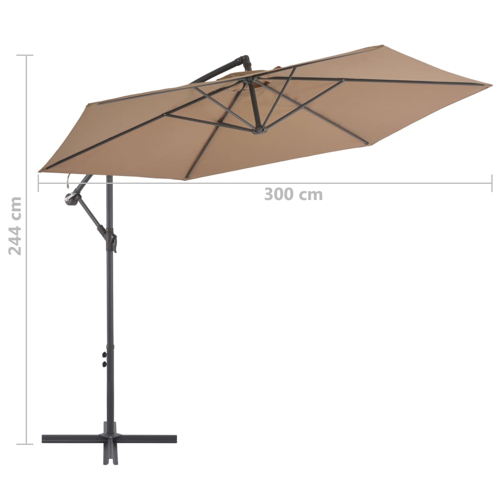 vidaXL Градински чадър с чупещо рамо и алуминиев прът, 300 см, таупе