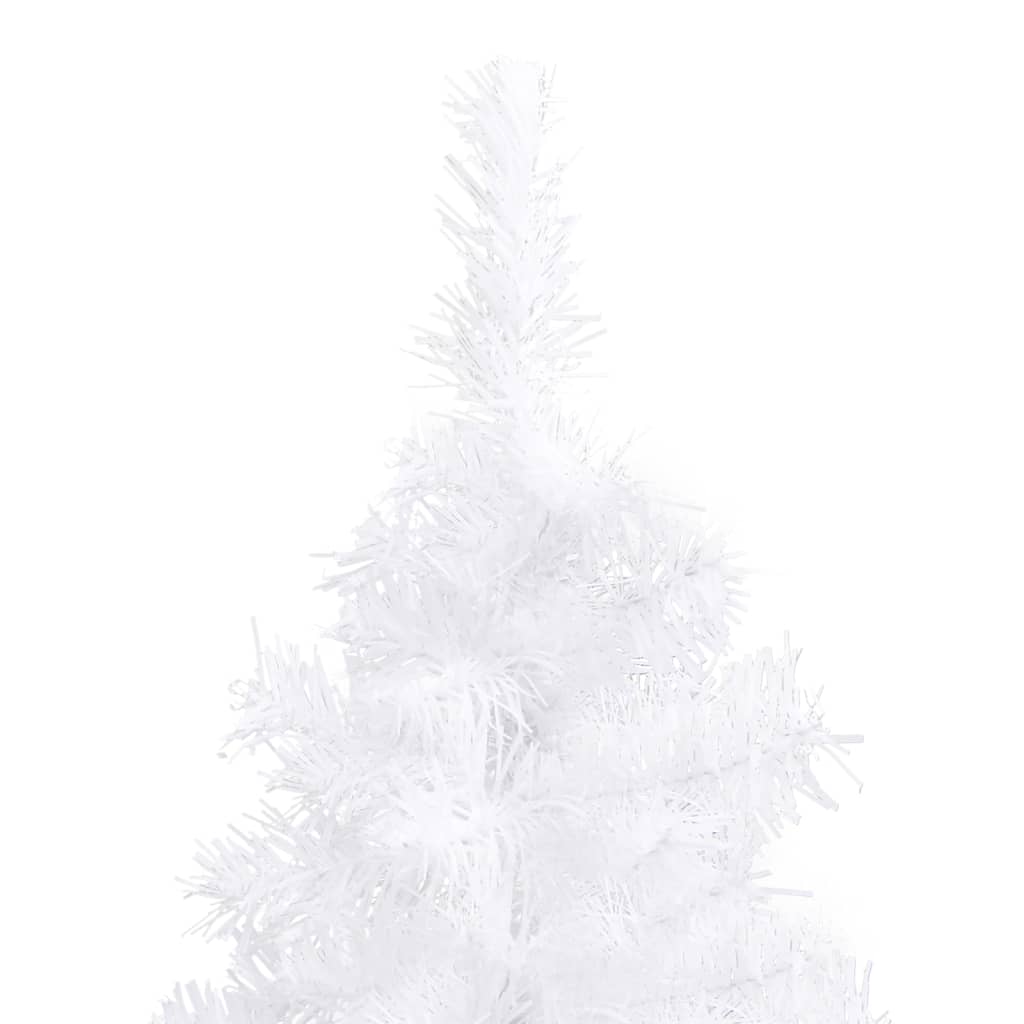 vidaXL Ъглова изкуствена коледна елха с LED и топки бяла 210 см PVC