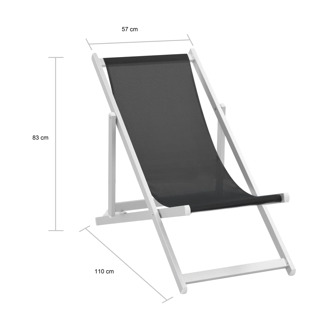 vidaXL Сгъваеми плажни столове, 2 бр, алуминий и Textilene, черни