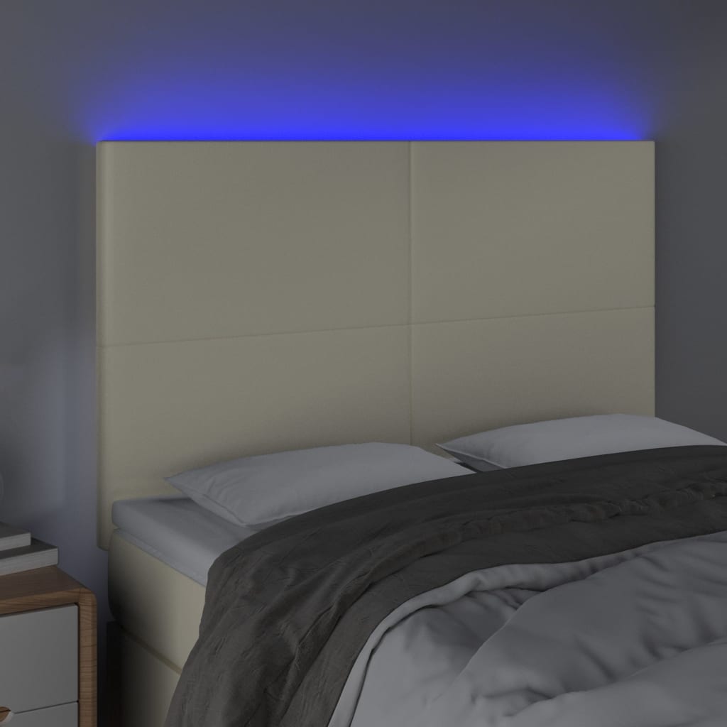 vidaXL LED горна табла за легло, кремава, 144x5x118/128 см