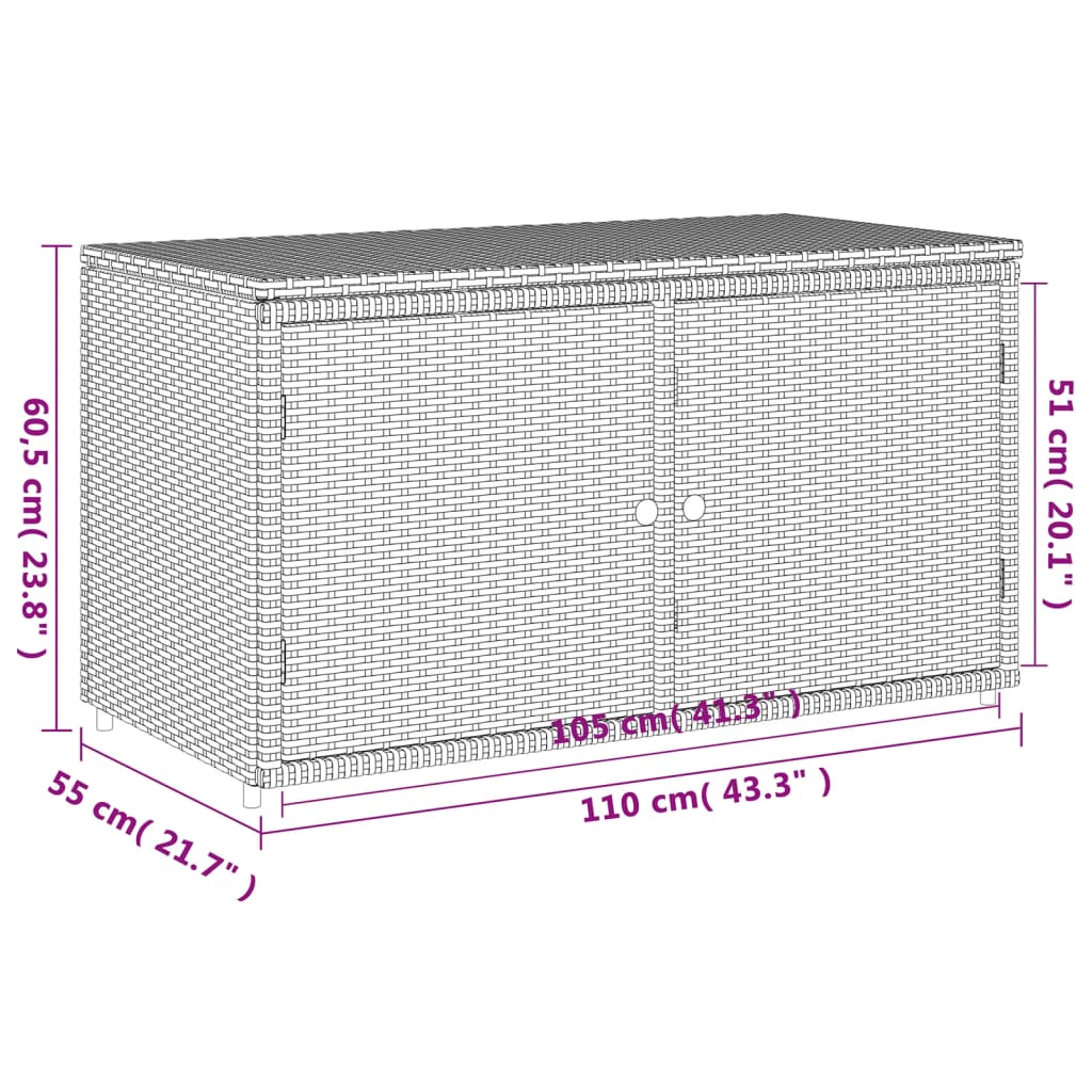vidaXL Градински шкаф за съхранение, сив, 110x55x60,5 см, полиратан