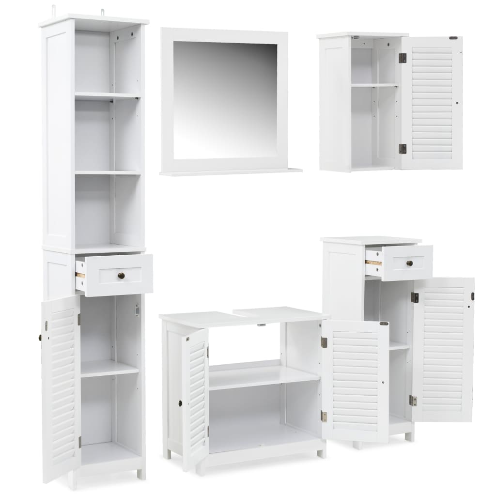 vidaXL Комплект мебели за баня, 5 части, бели
