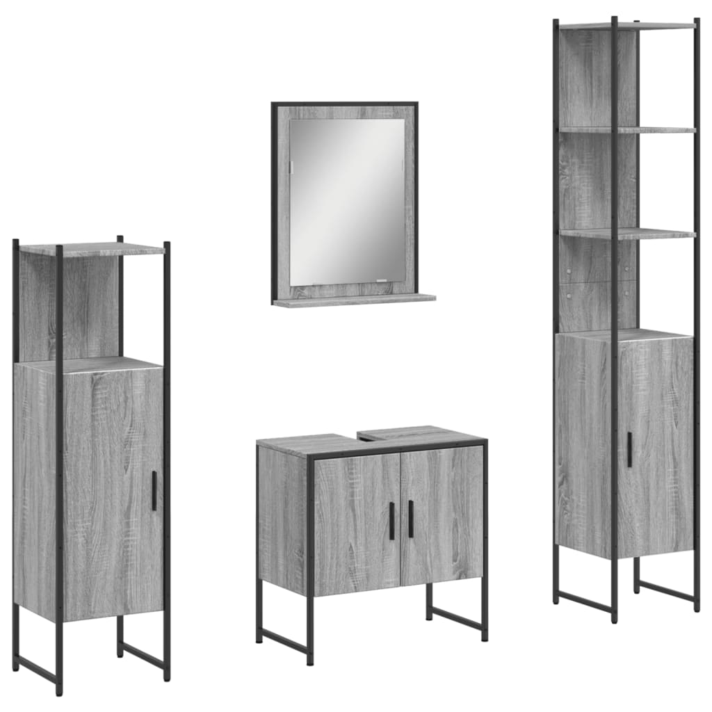 vidaXL Комплект шкафове за баня от 4 части сив сонома инженерно дърво