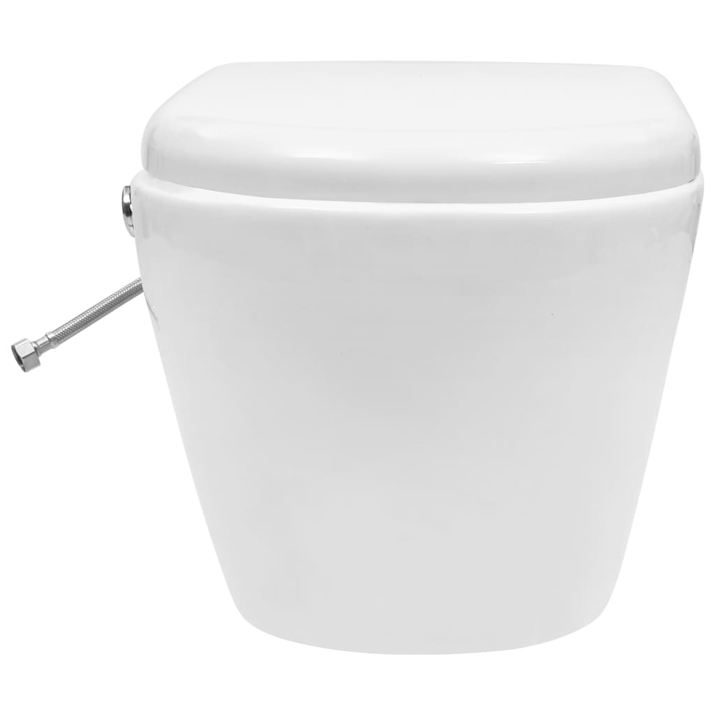 vidaXL Окачена тоалетна чиния без ръб, скрито казанче, керамика, бяла