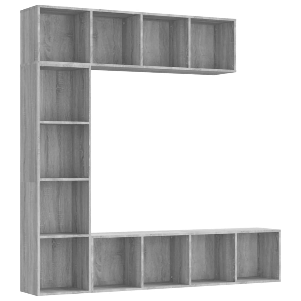 vidaXL Комплект библиотека/ТВ шкаф от 3 части Сив сонома 180x30x180 см