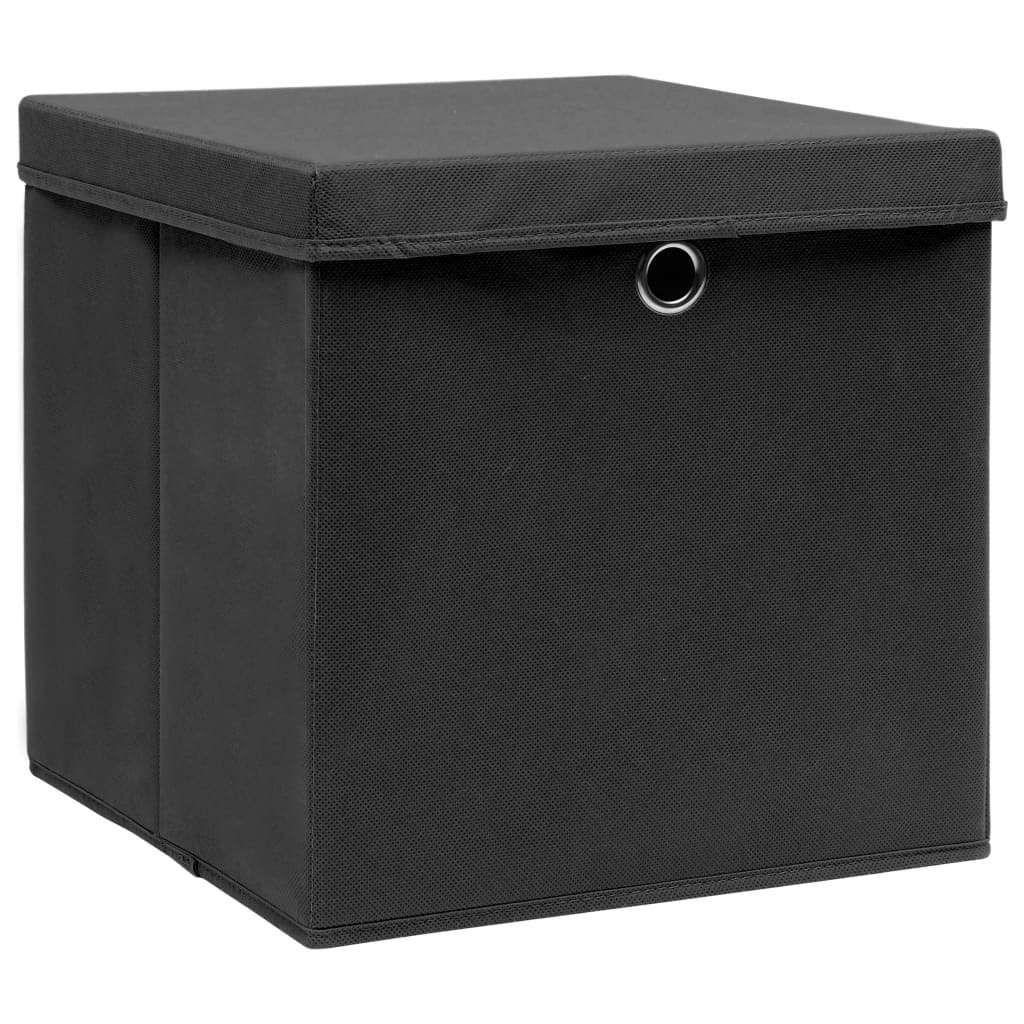 vidaXL Кутии за съхранение с капаци 10 бр черни 32x32x32 см плат