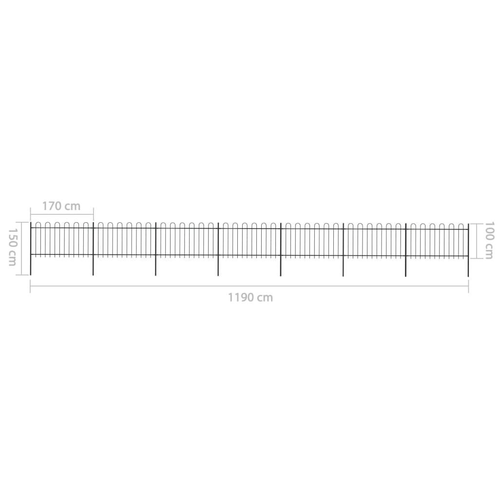 vidaXL Градинска ограда с извити върхове, стомана, 11,9x1 м, черна
