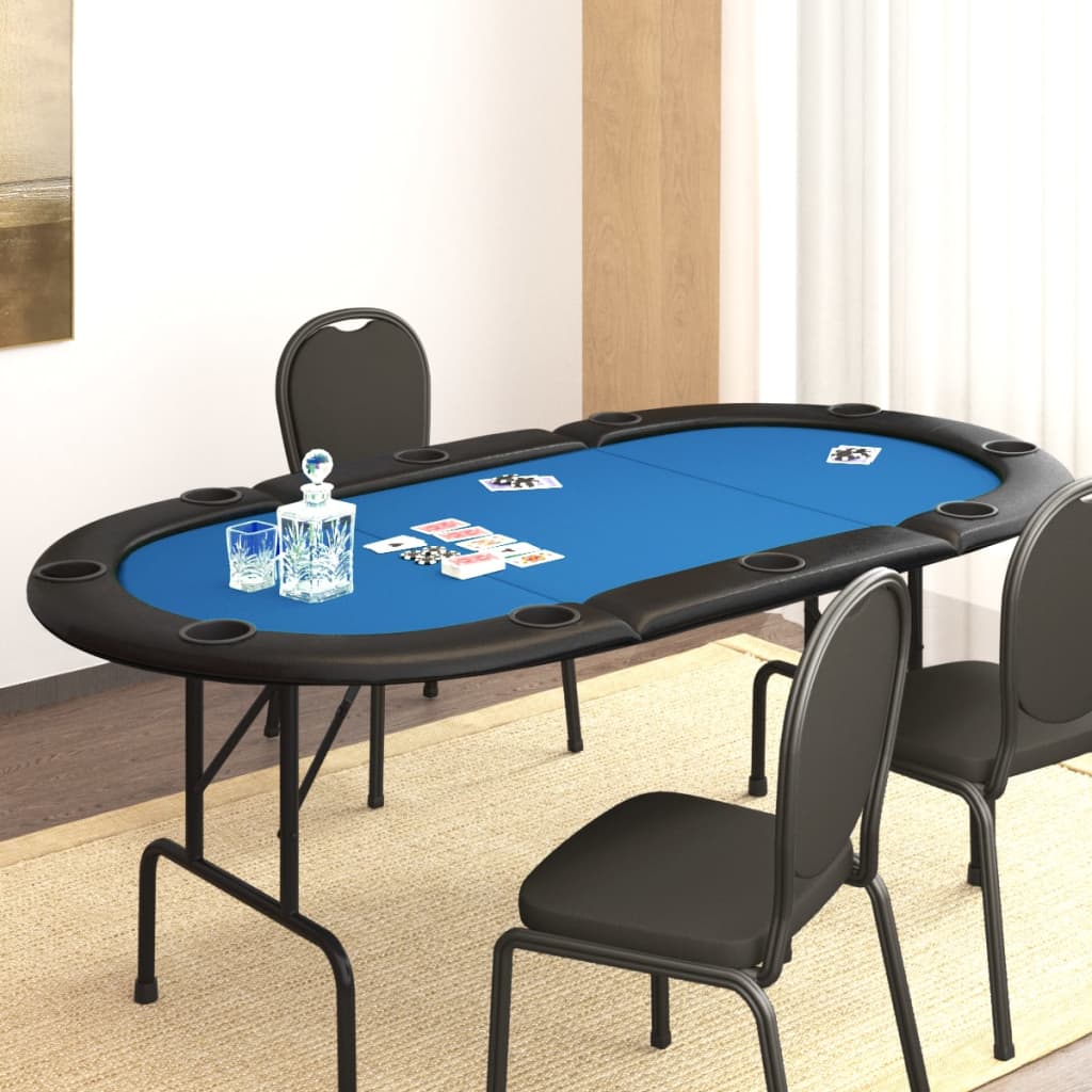 vidaXL Сгъваема покер маса за 10 играча, синя, 206x106x75 см