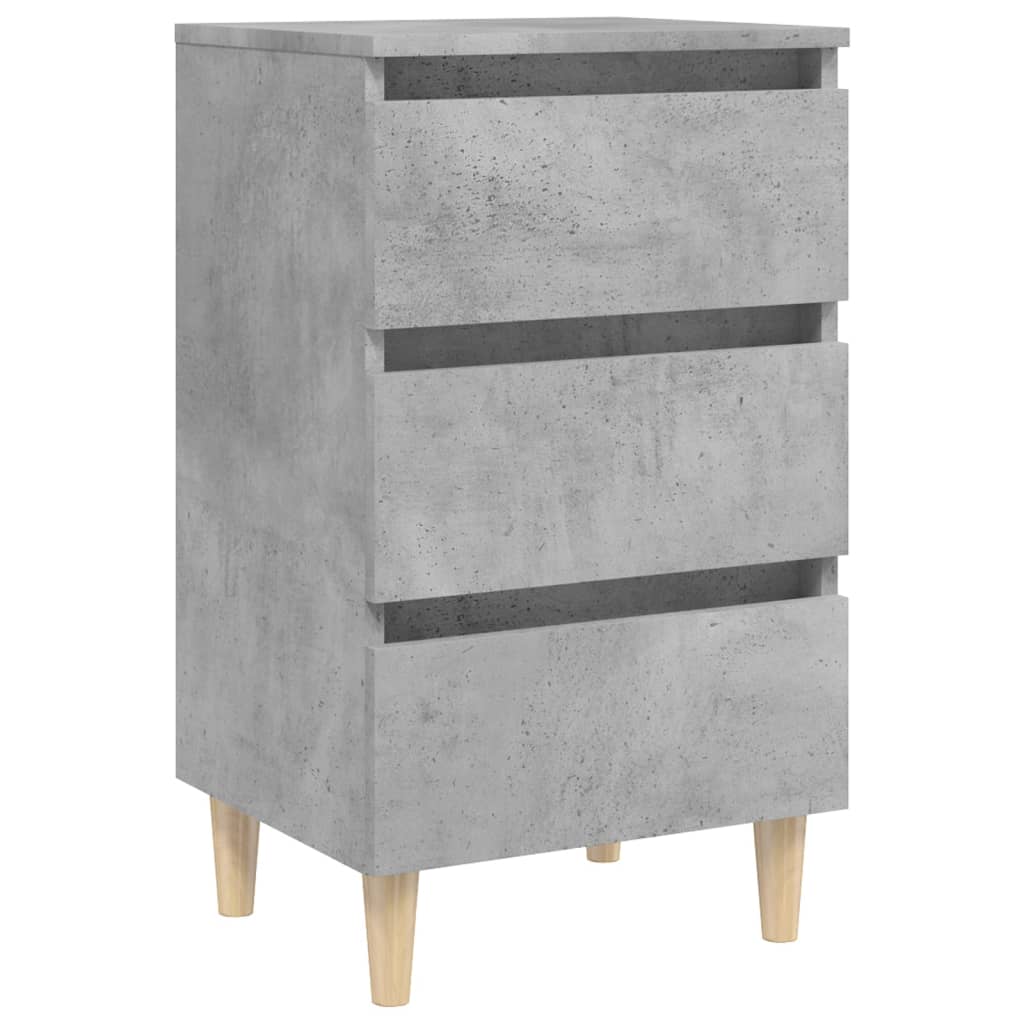 vidaXL Нощнo шкафче с крака от дърво масив, бетонно сиво, 40x35x69 см
