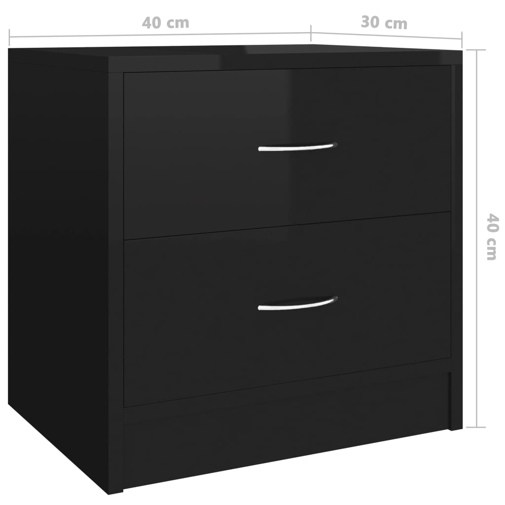 vidaXL Нощно шкафче, черен гланц, 40x30x40 см, ПДЧ