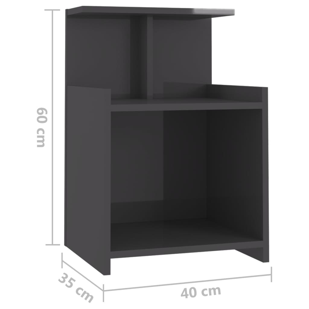 vidaXL Нощни шкафчета, 2 бр, сив гланц, 40x35x60 см, ПДЧ