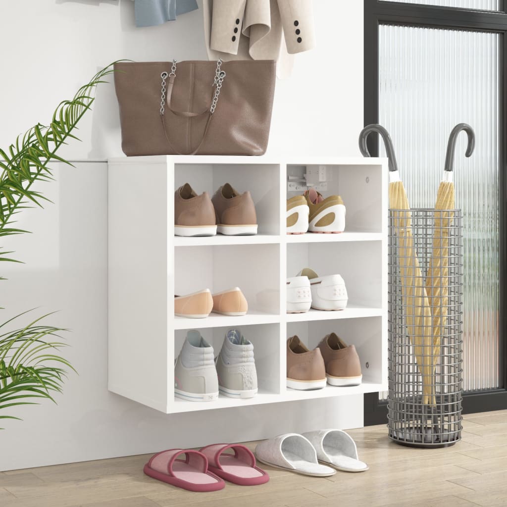 vidaXL Шкаф за обувки, бял гланц, 52,5x30x50 см